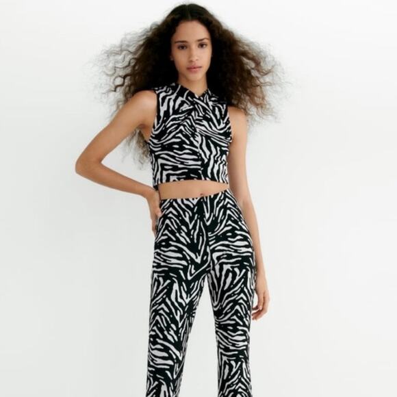 Zara | NWT Jacquard Zebra Print Crop Top - Picture 1 of 9